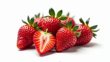 Ripe Strawberries Group On White Surface