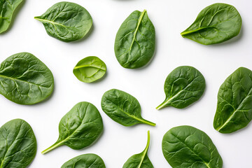 Obraz premium A loose spinach leaves, naturally arranged on a crisp white background