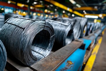 Fototapeta premium Industrial Wire Reels: Manufacturing Process and Applications in Construction