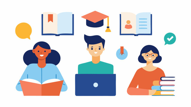 Education concept illustration featuring diverse students studying in a modern learning environment perfect for academic blogs, e-learning platforms, or digital campaigns