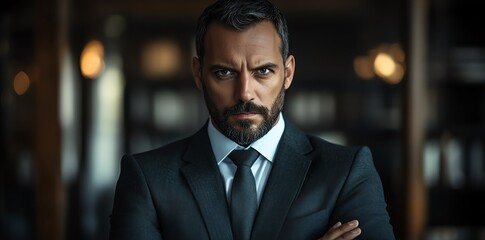 Fototapeta premium Confident Businessman Portrait Serious Expression