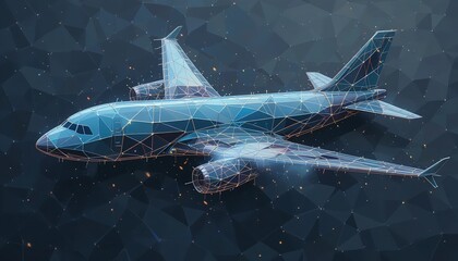 Abstract Airplane Low Poly Design Modern Travel Technology Flight Airliner Art Sky Blue Dark Wing   
