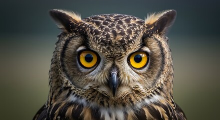 Obraz premium Majestic Eurasian Eagle Owl Portrait: A Close-Up of a Wild Bird with Intense Golden Eyes