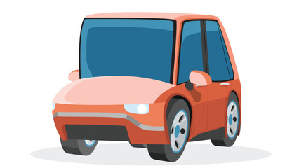 Cartoon vector of mini family car orange color. with shadow on isolated white background.
