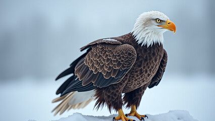 Fototapeta premium Bald Eagle Standing in Snow