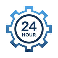 24-Hour Gear Icon Representing Round-the-Clock Technical Support and Continuous Operation