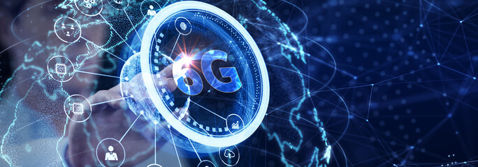 The concept of 6G network, high-speed mobile Internet, new generation networks. Business, modern technology, internet and networking concept.