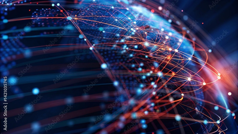 Poster abstract depiction of high speed global data transmission technology, showcasing futuristic connecti