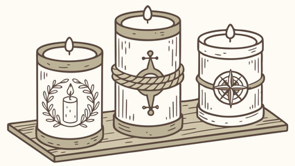 Nautical Line Art Candles Wreath Rope Compass Wooden Plank Decoration