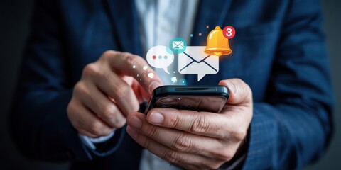 Mobile phone notifications displayed via superimposed icons.