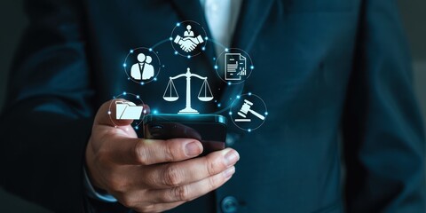 Digital legal services displayed on a mobile phone.