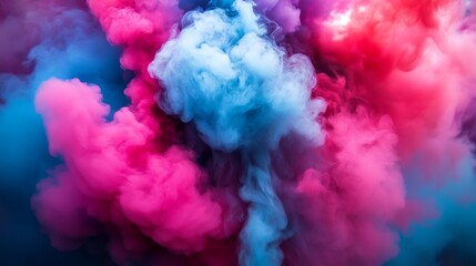 Obraz premium Colorful pink and blue cloud of smoke on a black isolated background. Background from the smoke of vape