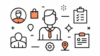 Human resources icon set in editable line style with workplace, hiring, and management symbols for business websites, HR systems, and corporate design templates