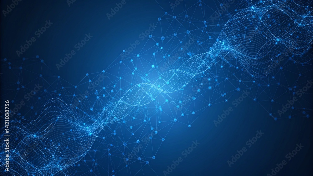 Fototapete Abstract molecular particle plexus movement tech design innovation concept background, future science visualization connection network dynamic flow system digital structure data