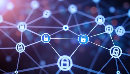 Secure Network Digital Data Protection System Abstract Background web safe lock blue dark risk nodes