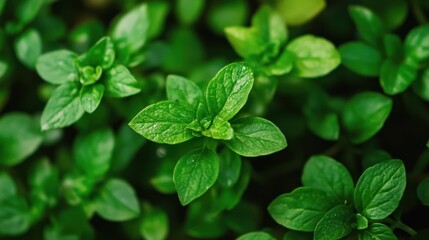 Vibrant closeup showcasing dense growth of luscious green oregano plants