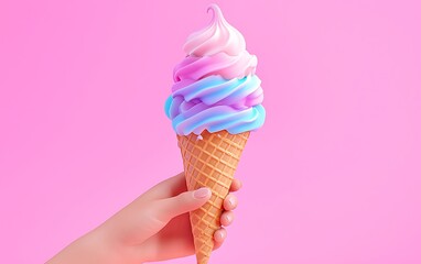 Hand Holding Rainbow Ice Cream