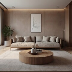 Minimalist Living Room with Neutral Tones and Feature Wall in Landscape Format