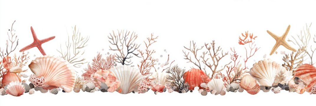 Oceanic seashell and coral border