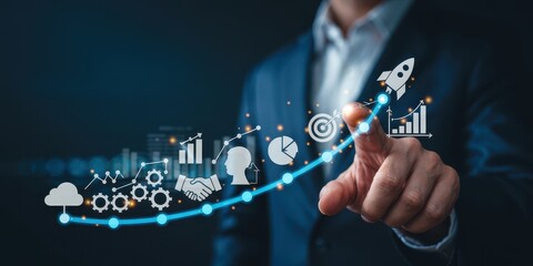 Business growth projection visualized by a hand.