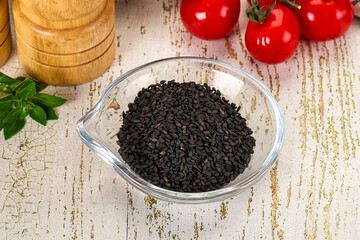 Black sesame seeds in the bowl