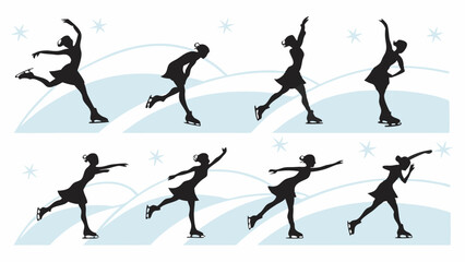 Female Ice Skater Silhouette Winter Sport Sequence