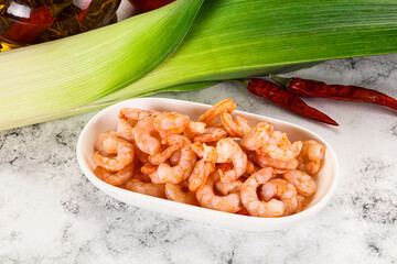 Shrimps cocktail in the bowl