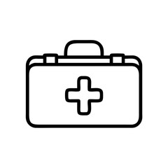 Obraz premium First aid kit minimalist linear icon in green and white, emergency care and health safety symbol on white background with copy space 