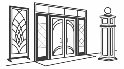 Elegant Art Deco Building Entrance with Decorative Door Panel and Pillar