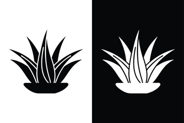 Flat Aloe Vera Icon in Black and White. Vector Silhouette Design
