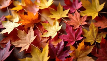 Rustic pile of dried autumn leaves, various shades , leaf pile, orange