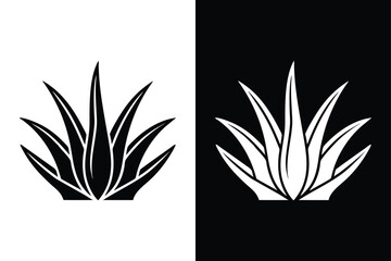Minimalist Aloe Vera Plant Icon. Black and White Vector Art