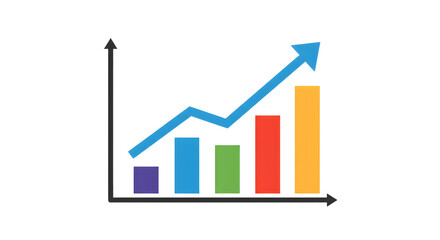 Upward Trend Graph with Colorful Bar Charts and Arrow