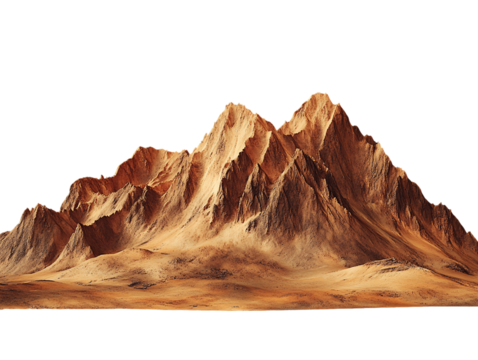 Isolated Tan and Brown Mountain Range on Transparent Background, PNG
