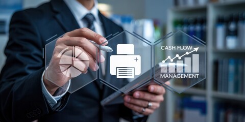 Businessperson Interacting with a Cash Flow Management Interface