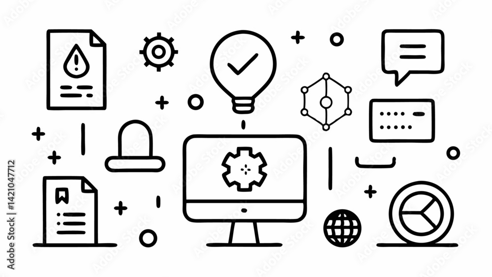 Poster editable internet and computer vector icon collection in line style perfect for technology websites 