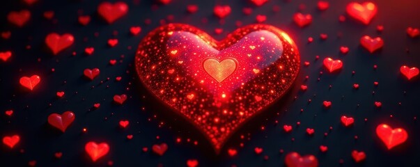 Intricate red & black heart pattern, glowing effect, celebration, art
