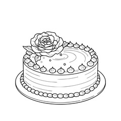 Hand-Drawn Floral Cake Illustration, Outlined for Coloring Pages
