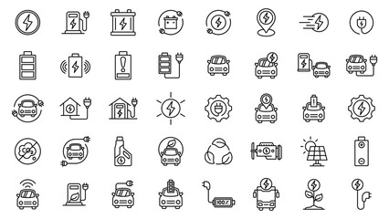 Eco friendly electric vehicle icon line collection with trendy style vector design with editable stroke