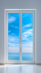 Fototapeta premium White Doorway with Ocean View and Bright Blue Sky