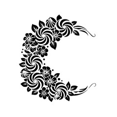 Fototapeta premium Elegant Crescent Floral Design in Black and White