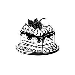Elegant Vector Cake Illustration: Black & White Dessert Design