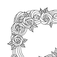 Elegant Floral Corner Border, Black & White Rose Design