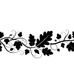 Black Oak Leaf Silhouette Border on White: Elegant Design