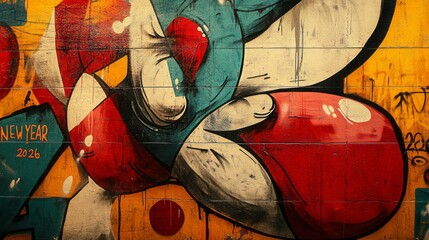 Colorful urban graffiti mural depicting a stylized abstract face