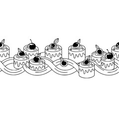 Minimalist Cake Border: Cherry-Topped Sweet Treat Illustration