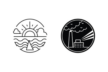 Industry And Nature Contrast Line Art Illustration Depicting Environmental Impact And Beauty