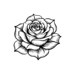 Elegant Black and White Rose Illustration, Vector Floral Design