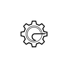 Modern Gear Logo with Abstract Curve Element - Technology Design