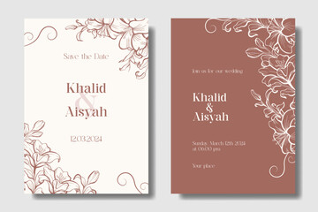 Template Elegant and Minimalist red boho Lily floral wedding invitation